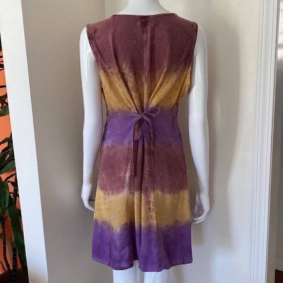 Vintage Flower Brand Yellow and Purple Tie Dye Tunic Dress with Waist Ties - Picture 5 of 13